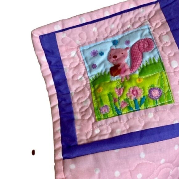 Handmade NWT pink, purple Forrest animal baby or lap quilt size 49” X 40” - Picture 6 of 16